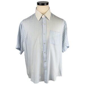 Vintage 80's  Blue & White Striped Button Up Short Sleeve XL Shirt By Botany